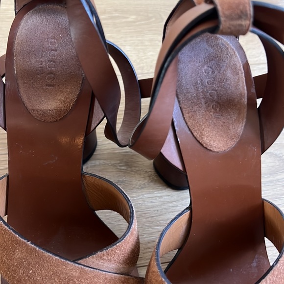 Gucci Brown Suede and Leather Candy Cross Ankle Wrap Sandals Size 38 - Picture 9 of 9